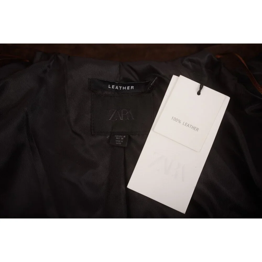 Zara ZW Collection Womans Suede Leather Blazer Jacket M Brown 4341/814 NWT - Picture 7 of 8